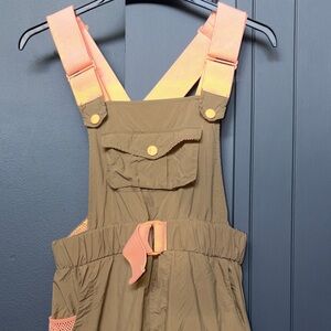 FP Movement Free People Morning Meadow Overalls Olive Green and Peach